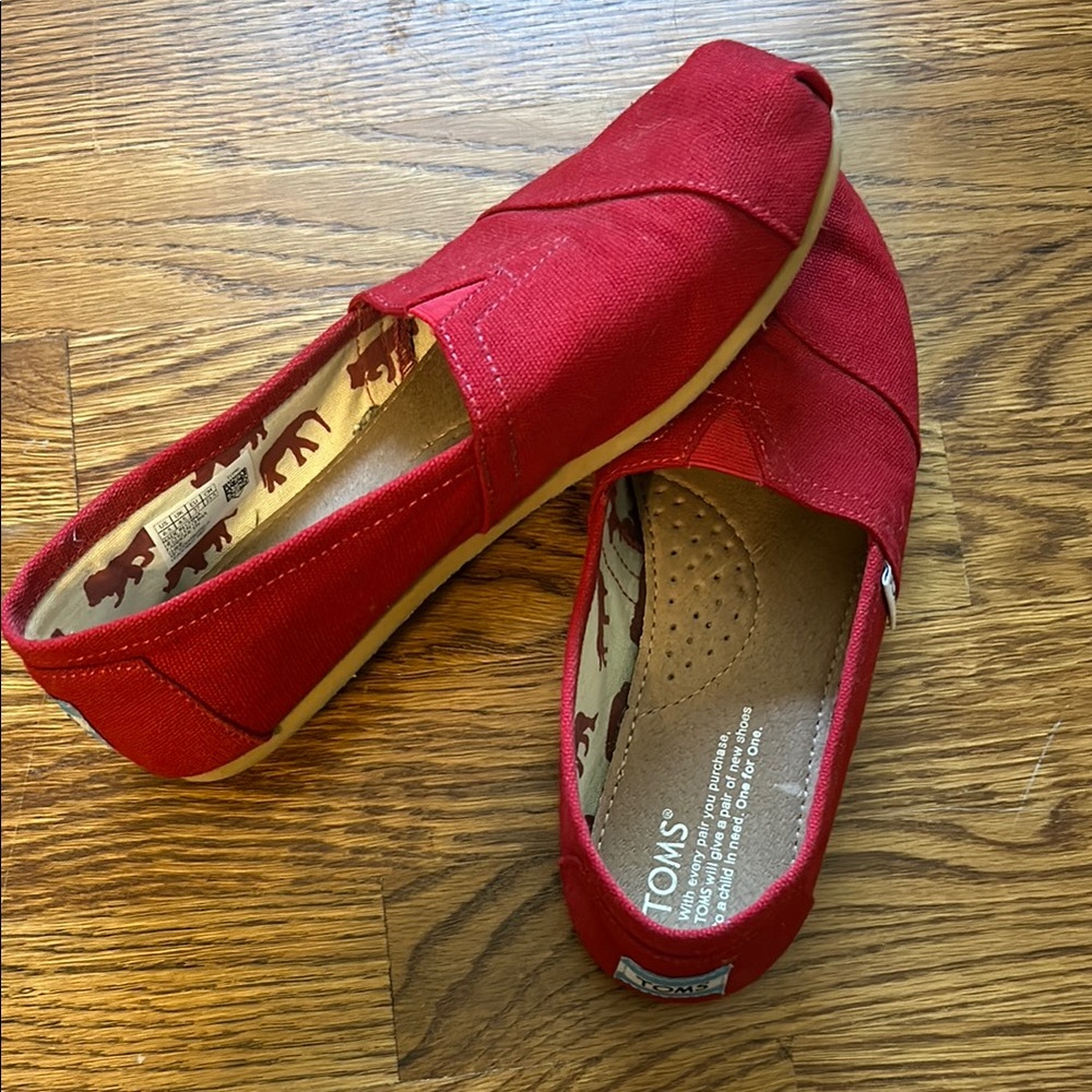 TOMS Red Canvas Flats with Signature Design